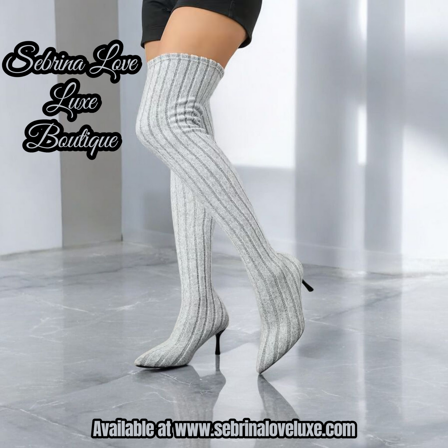 Sexy Heather Grey Sweater Knit Thigh Boots