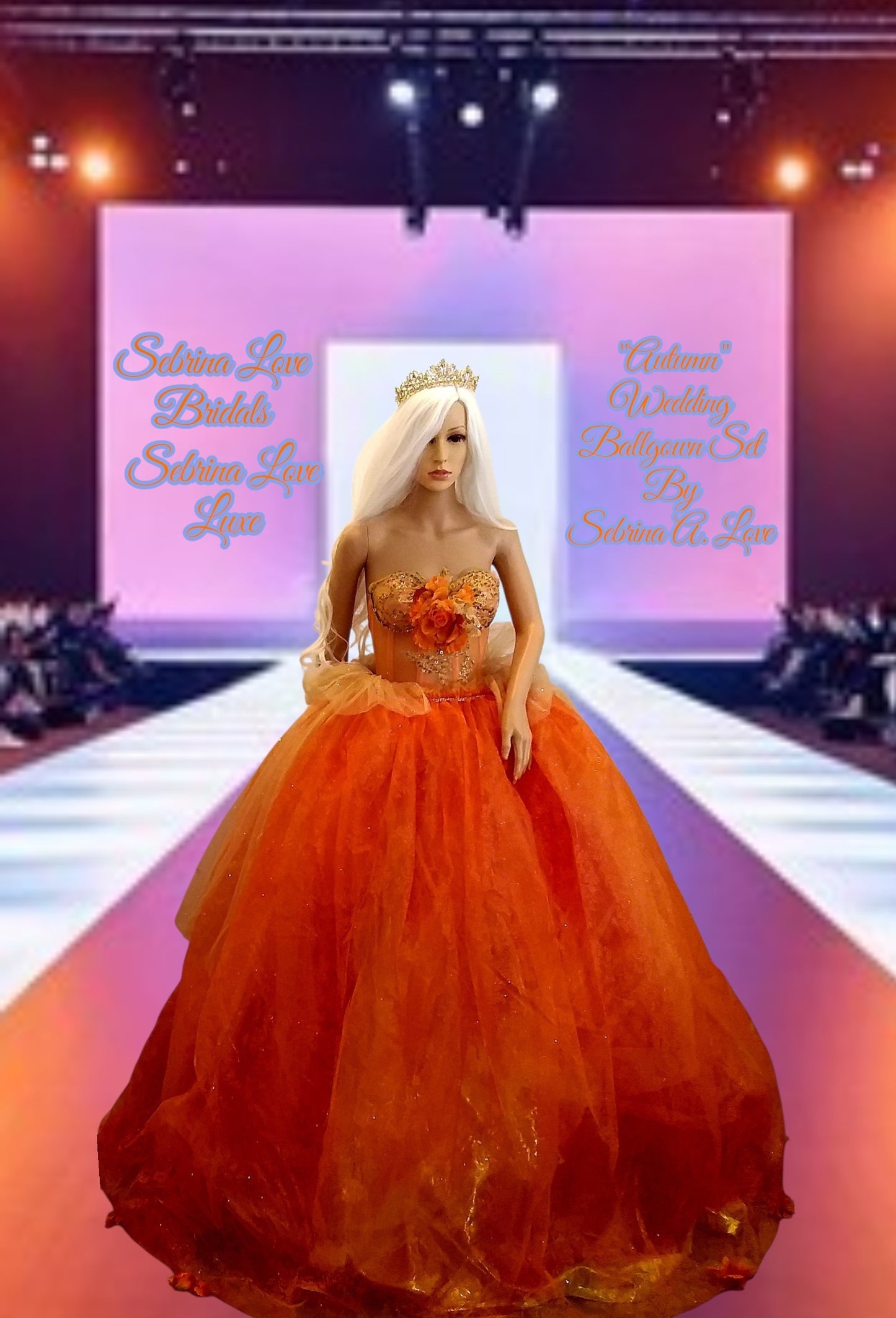 The "AUTUMN" Crystal Orange & Embroidered Lace Boho Festival Wedding Ballgown Set (Custom Order)