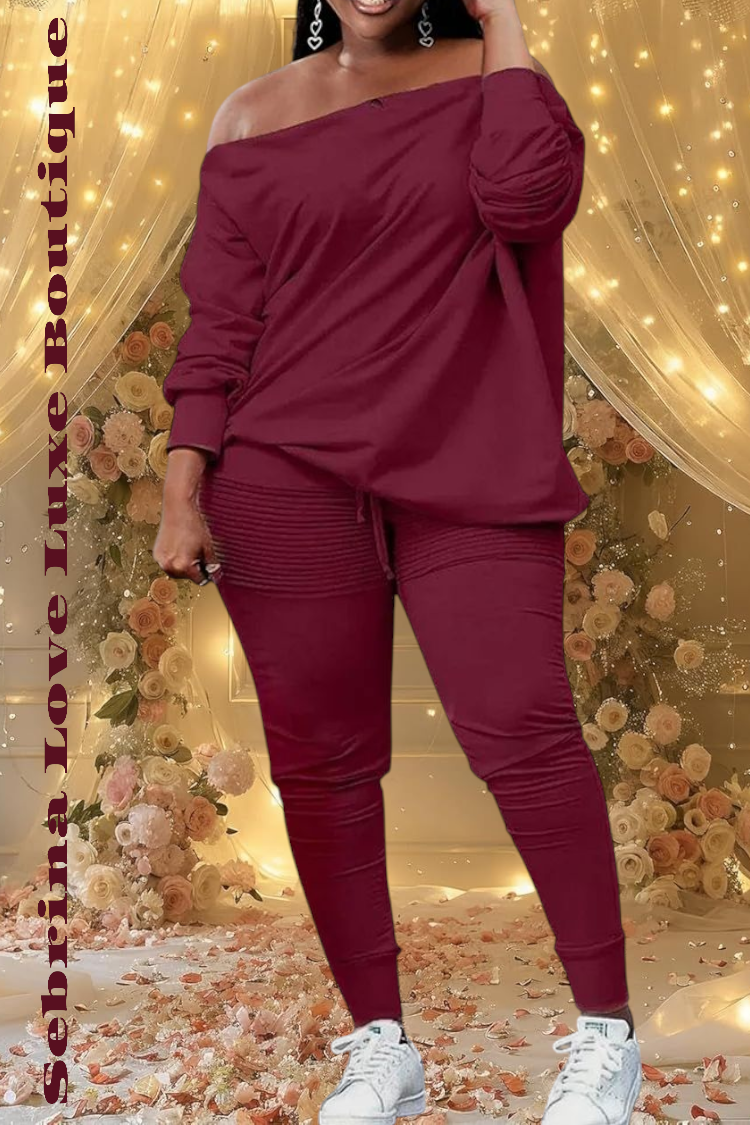 Merlot Plus Off The Shoulder 2 Piece Tunic & Leggings Set