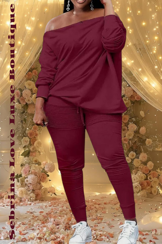 Merlot Plus Off The Shoulder 2 Piece Tunic & Leggings Set