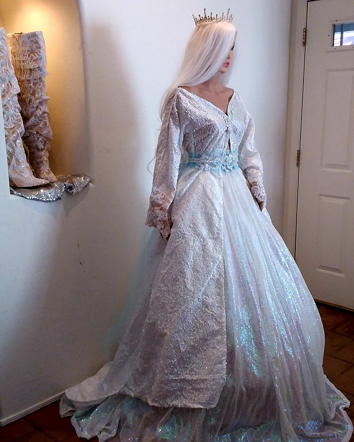 "BELLALUNA" Iridescent White Sequin Wedding Ballgown Set