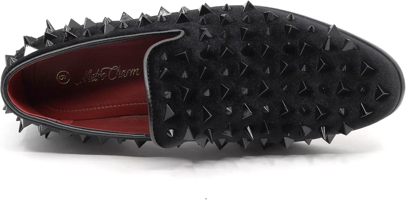 Edgy Gothic Men's Black & Gold Spiked Drivers Moccasins Opera Pump