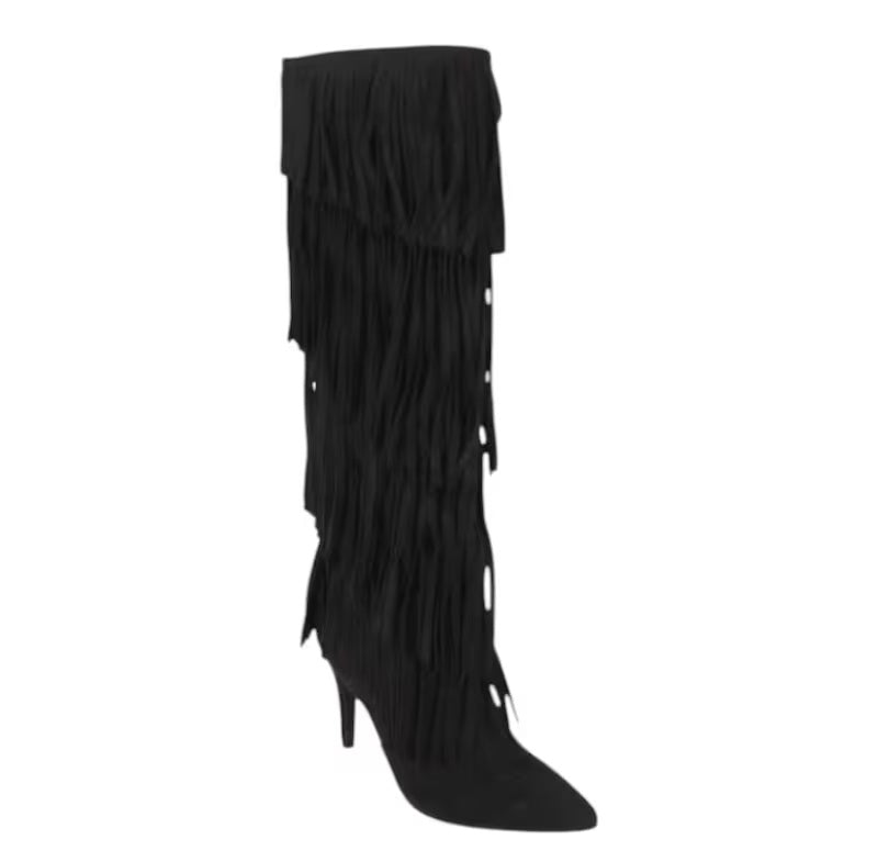 Boho Festival Black Fringe Heeled Boots