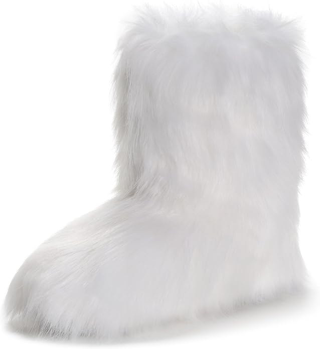 Plush White Faux Fur Outdoor Winter Boots