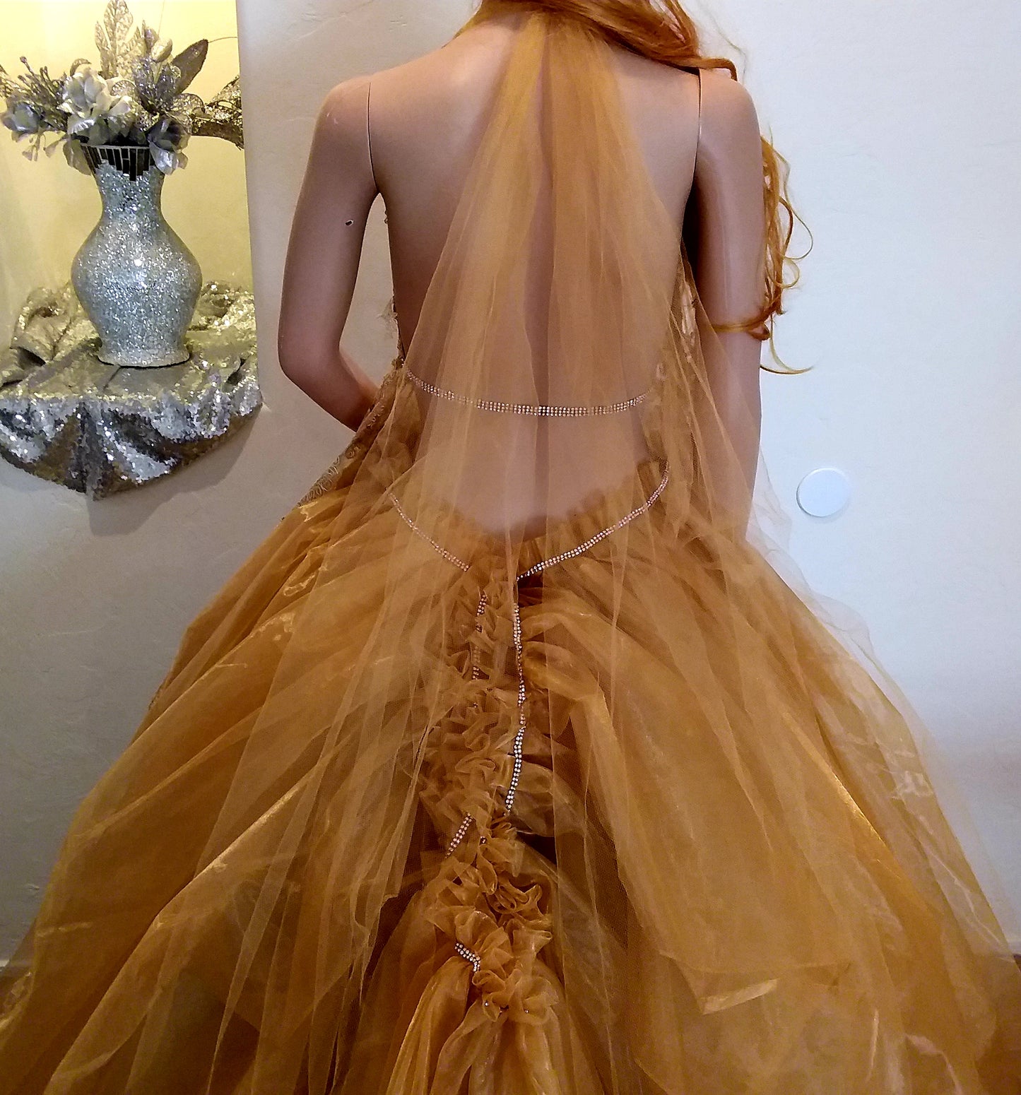 The "SIMONE" Crystal Gold Embroidered Lace Boho Festival Wedding Ballgown Set (Custom Order)
