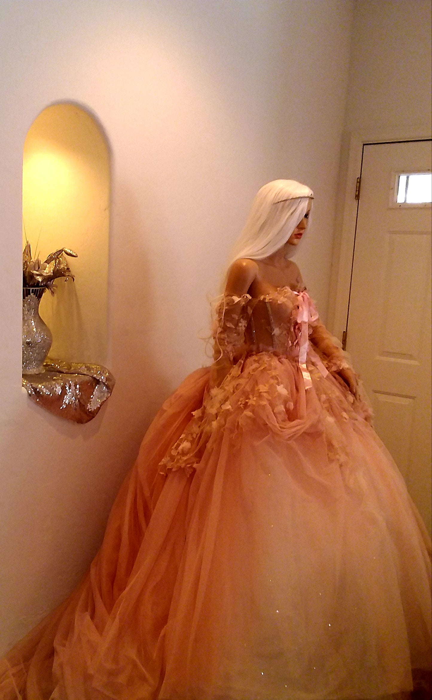 "ADELIA" Blush Lace & Tulle Wedding Ballgown Set