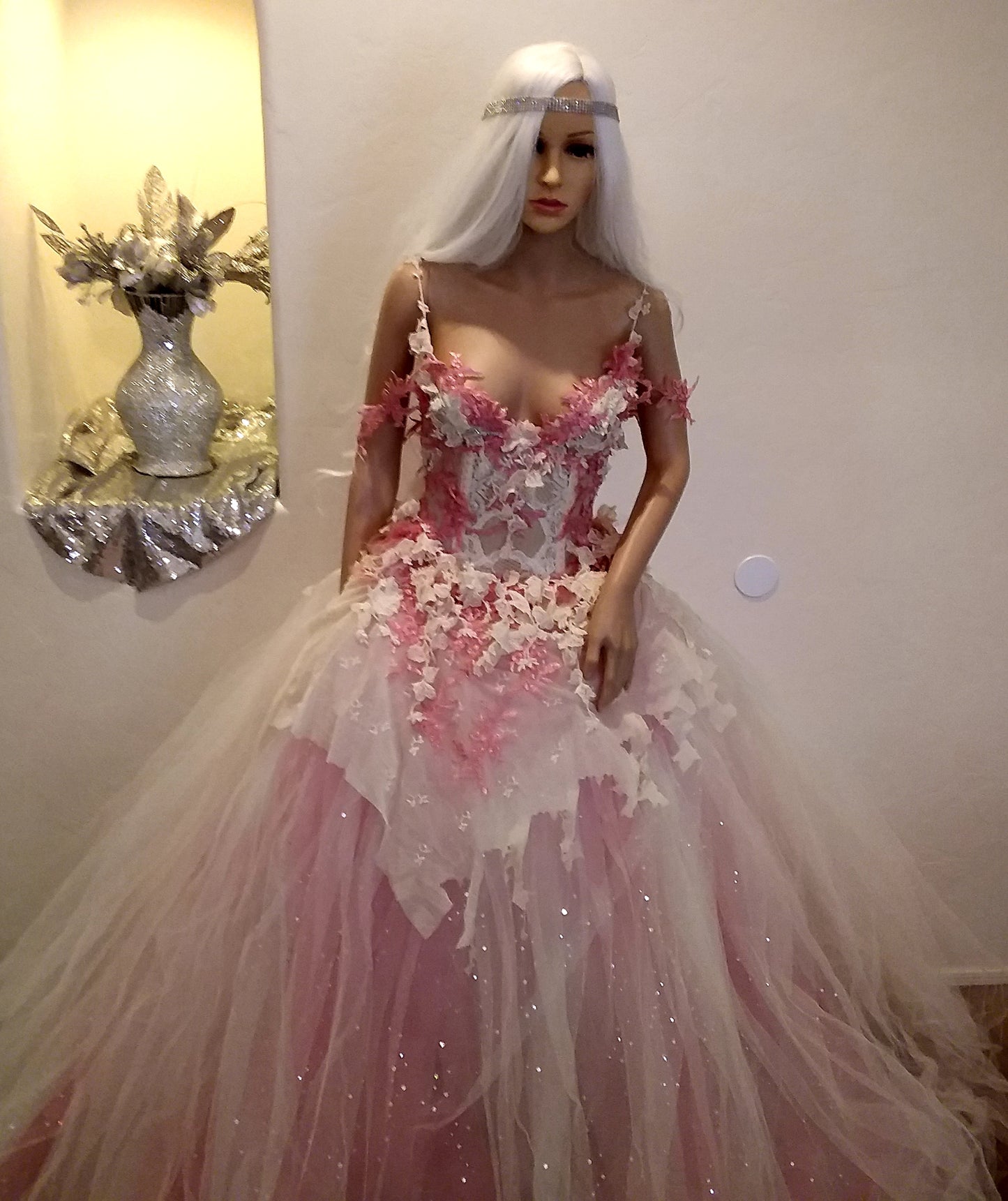 "ELLA" Ivory & Pink Lace & Tulle Wedding Ballgown Set