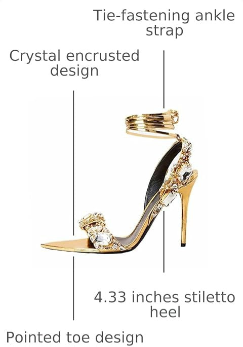 Luxe Gold Crystal Strappy Ankle Tie Heels