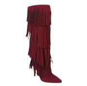Boho Festival Merlot Fringe Heeled Boots