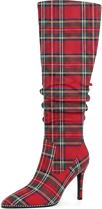 Scottish Inspired Red Stewart Plaid Knee Boots