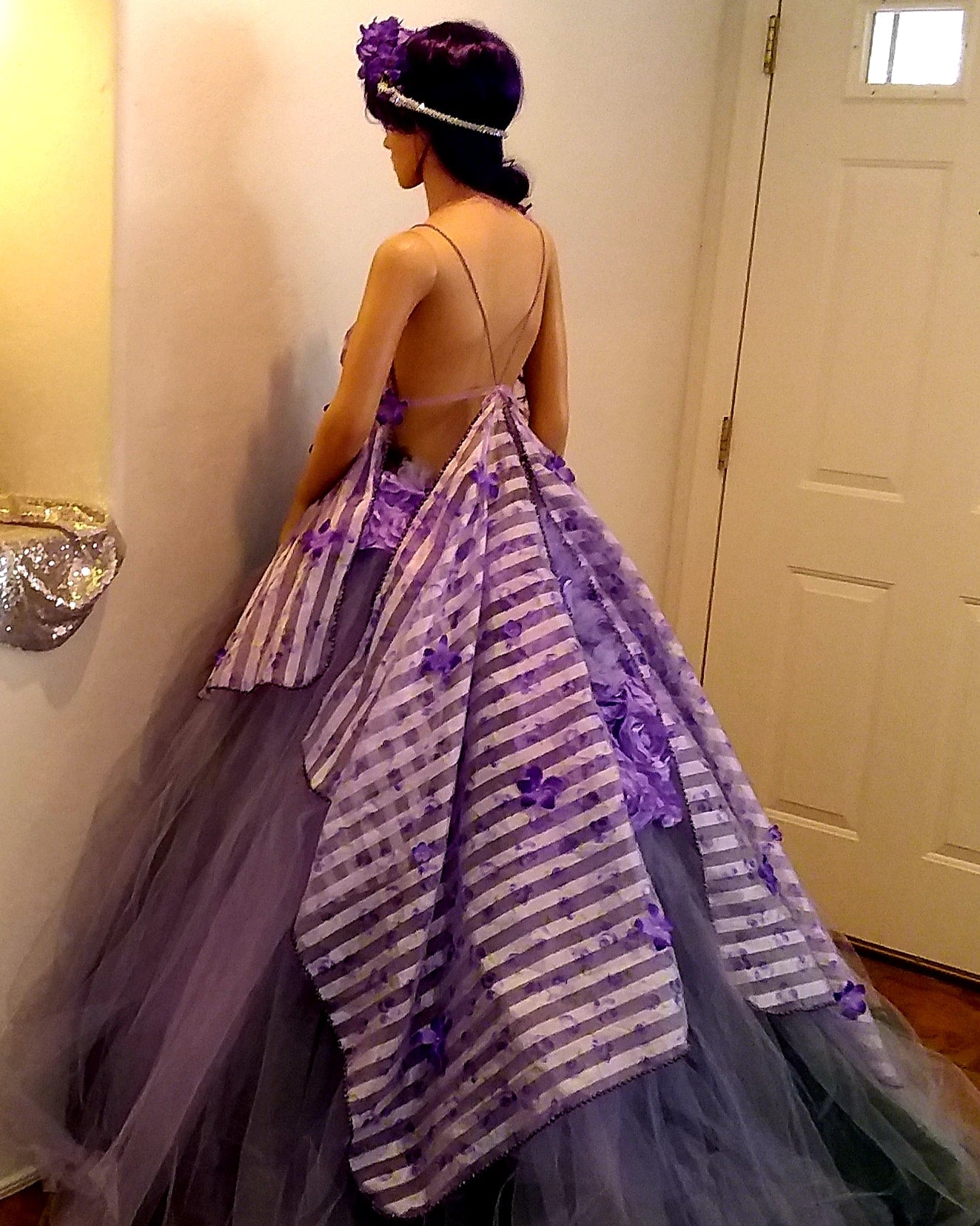 "LEILANI" Lavender & Hunter Green Organza & Tulle Wedding Ballgown Set