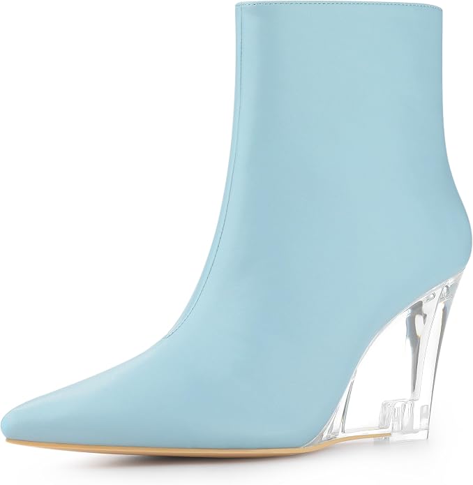 Chic Light Ocean Blue Mint Green clear Wedge Heel Ankle Boots