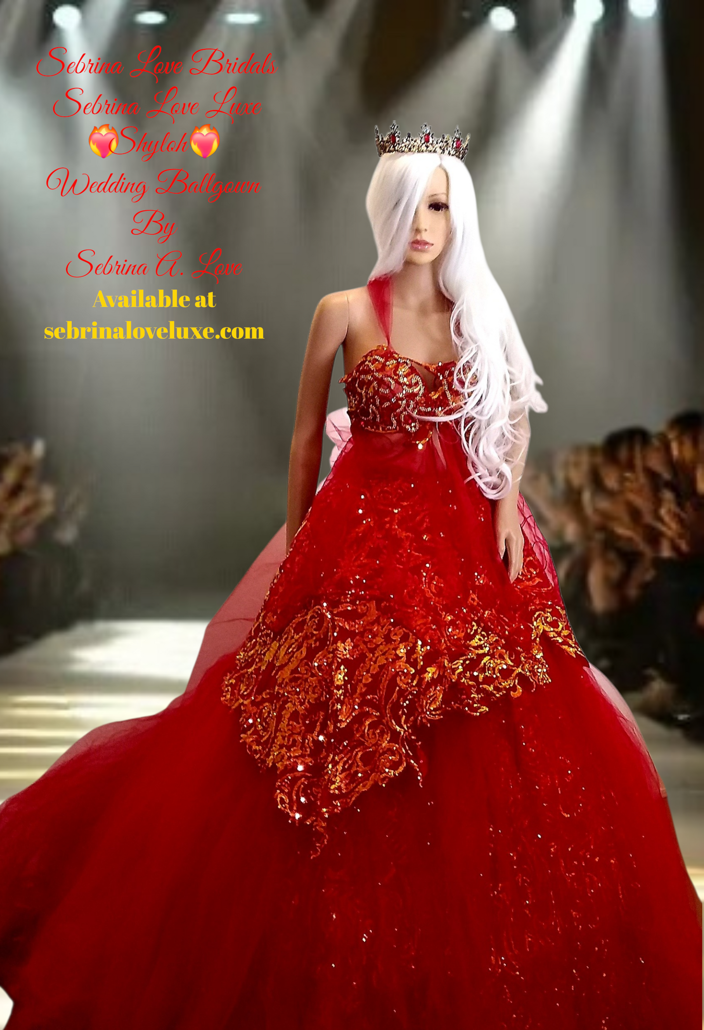 The ❤️‍🔥SHYLOH❤️‍🔥 Red & Gold Embroidered Sequined Crystal Lace & Tulle Wedding Ballgown Set