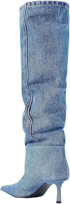 Chic Blue Denim Kitten Heel Knee Boots