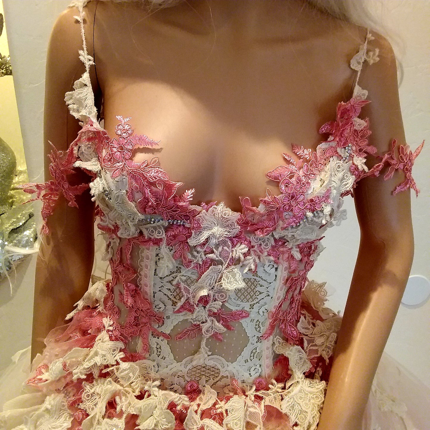 "ELLA" Ivory & Pink Lace & Tulle Wedding Ballgown Set