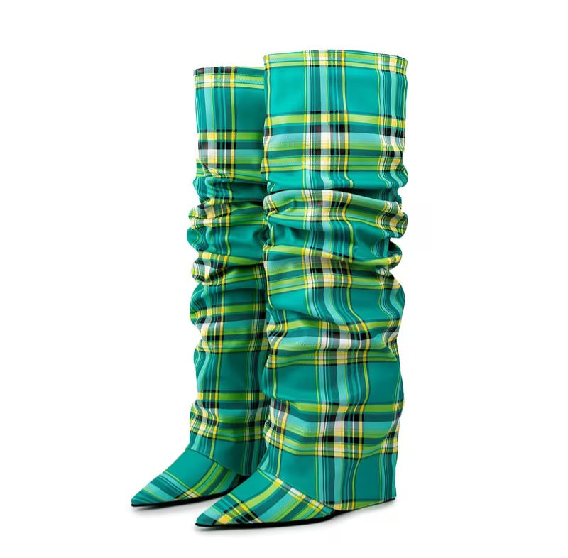 Chic Green Scotland Inspired Plaid Foldover Boots (PRE-ORDER)