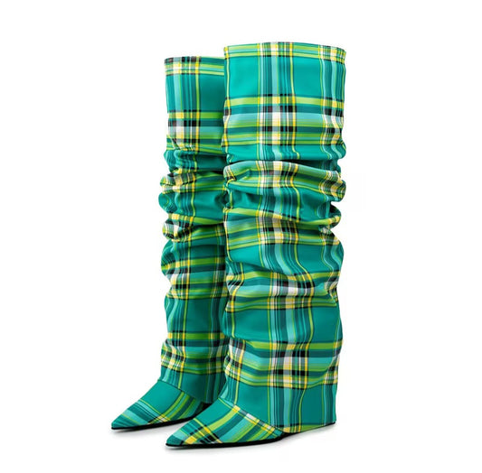Chic Green Scotland Inspired Plaid Foldover Boots (PRE-ORDER)