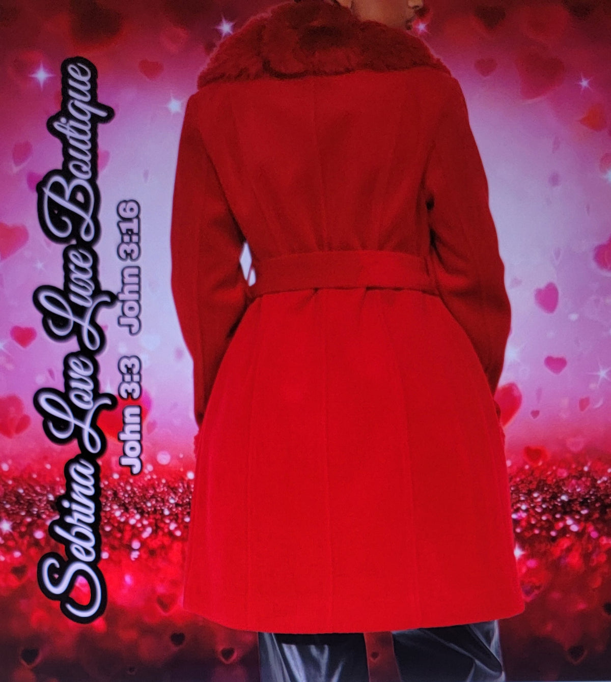 Luxe Red Faux Fur Trim Midi Coat
