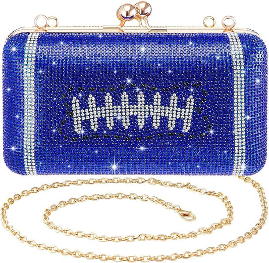 Luxe Blue Rhinestone Crystal Football Purse