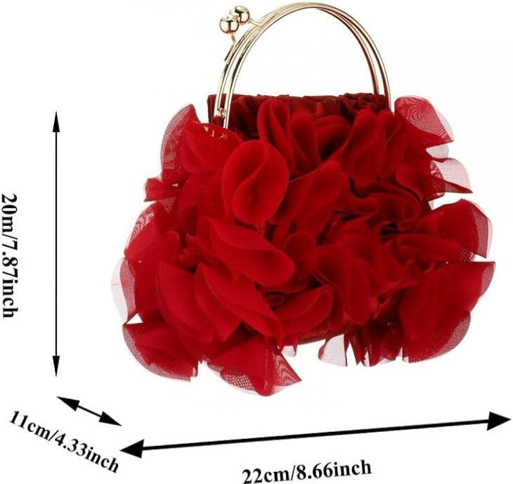 Elegant Red Chiffon Floral Evening PartyPurse