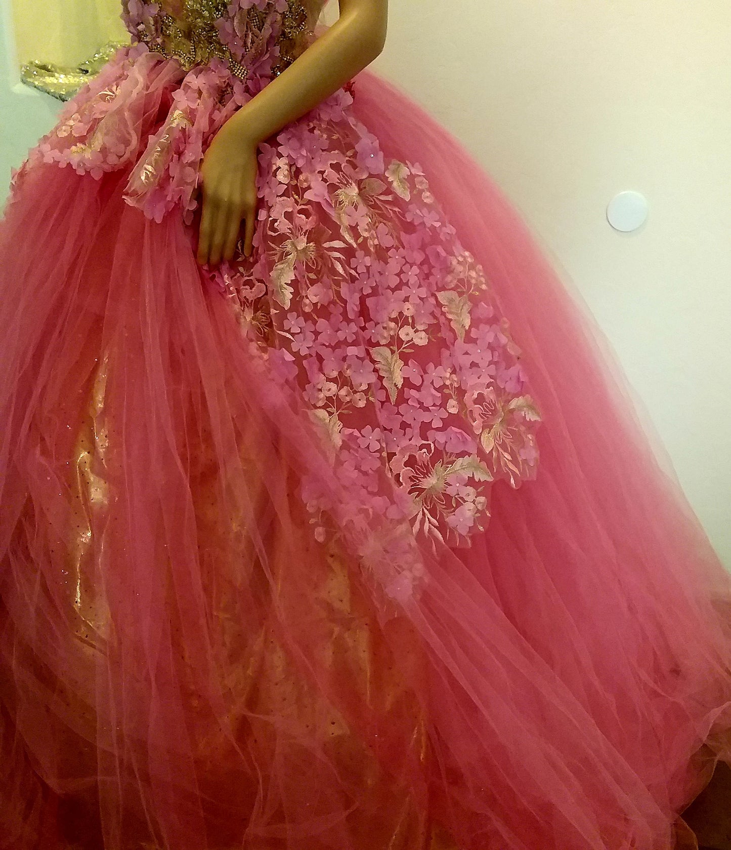 "HOPE" Pink & Gold Embroidered 3D Lace Crystal Beaded Wedding Ballgown Set