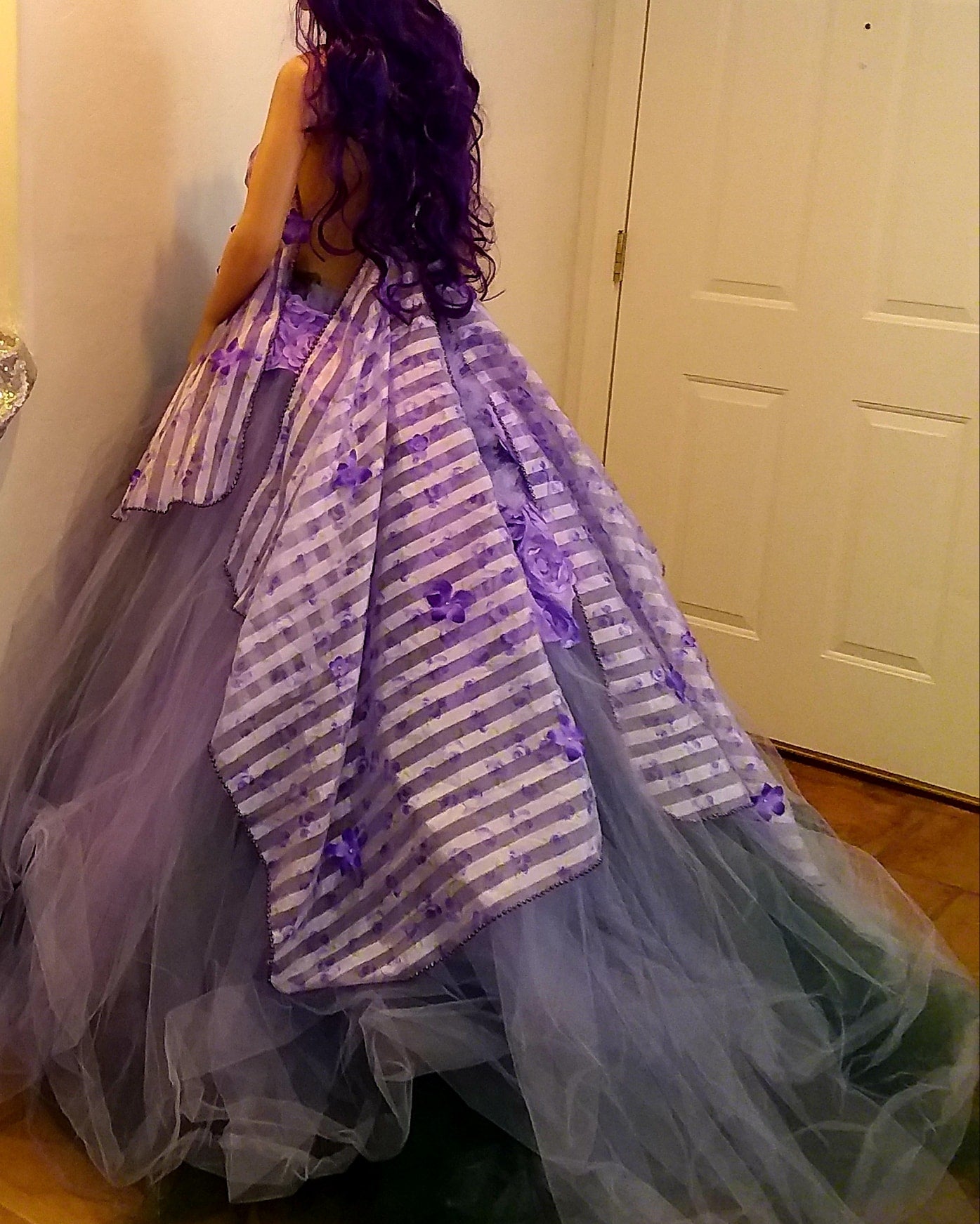 "LEILANI" Lavender & Hunter Green Organza & Tulle Wedding Ballgown Set