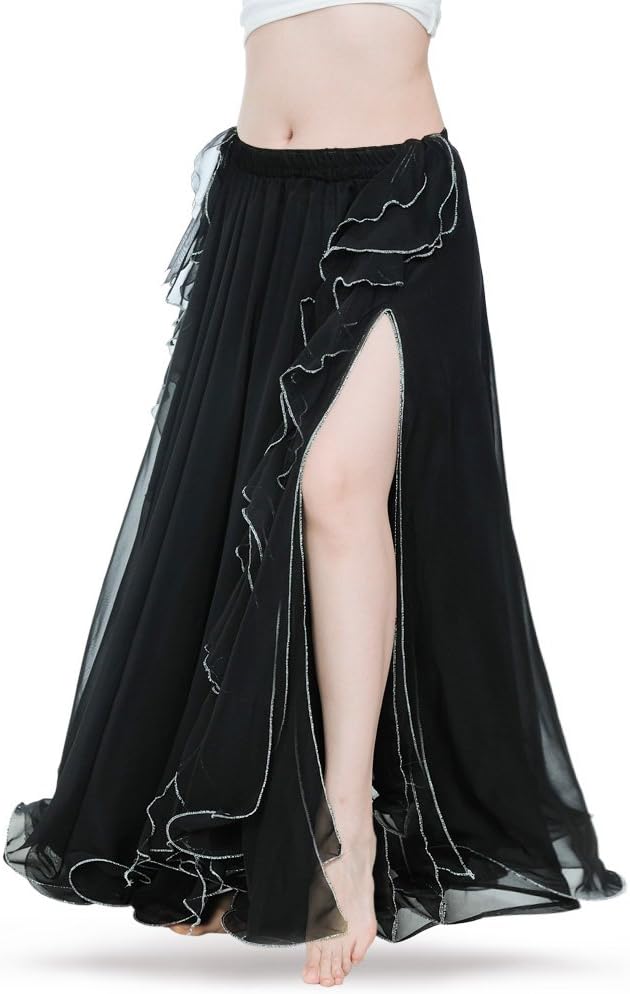 Romantic Black Chiffon Ruffled Boho Maxi Skirt