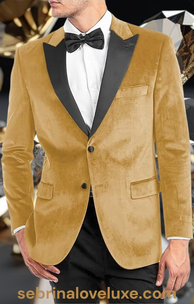 Elegant Rich Champagne Gold Velvet Dinner Formal Jacket