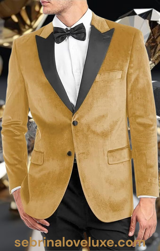 Elegant Rich Champagne Gold Velvet Dinner Formal Jacket