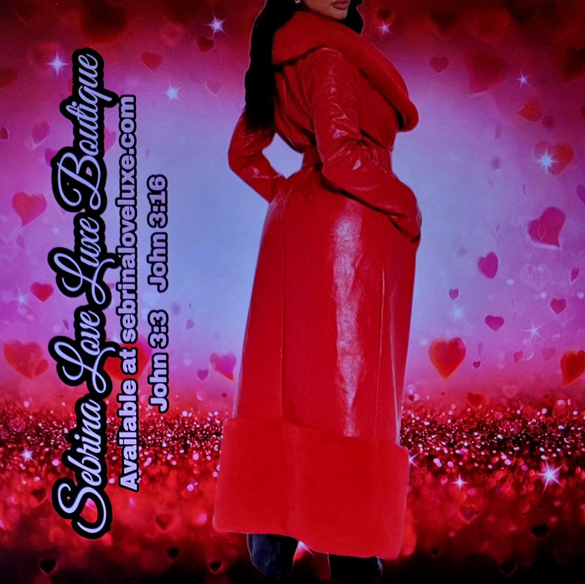 Luxe Red Faux Leather Faux Fur Trim Maxi Coat