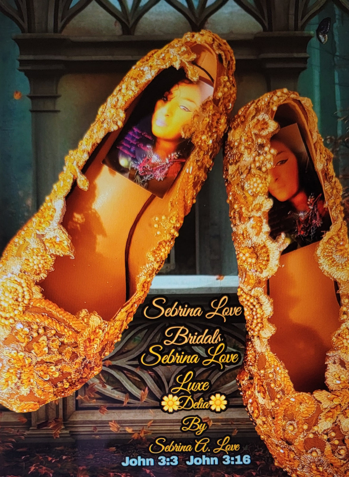 Elegant Vintage Inspired Gold Beaded Bejeweled Low Wedge Wedding Heels