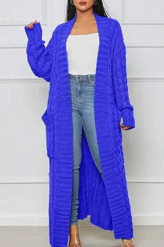 Cozy Blue Cable Knit Maxi Sweater