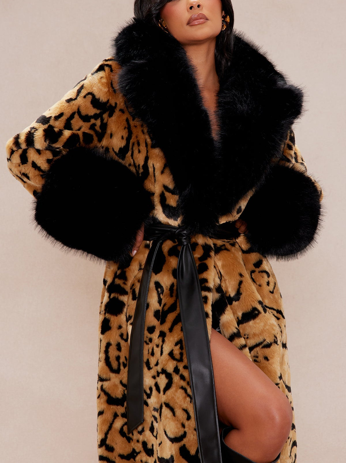 Luxe Plush Brown & Black Leopard Print Faux Fur Coat