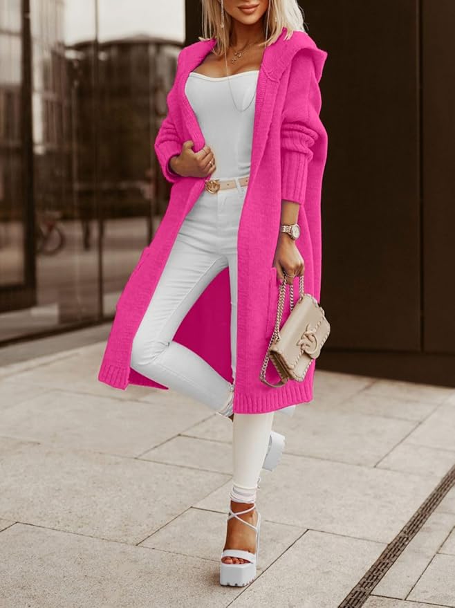 Cozy Hot Pink Maxi Cardigan Sweater