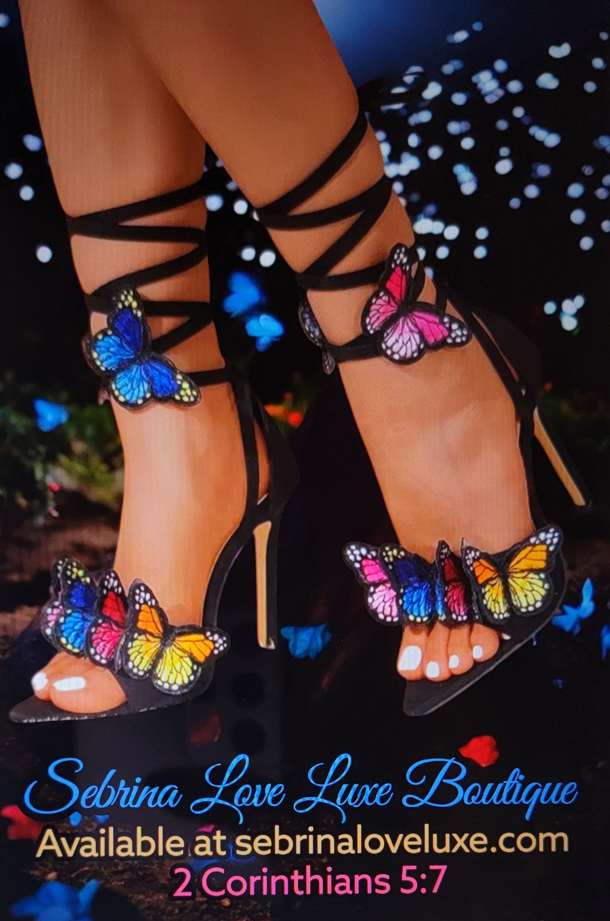 Ethereal Multicolor Butterfly Ankle Strap Sandal Heels
