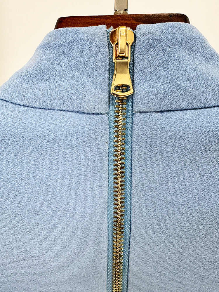 Beautiful Baby Blue Rhinestone Bejeweled 2 Piece Bolero Jacket & Mini Skirt Set