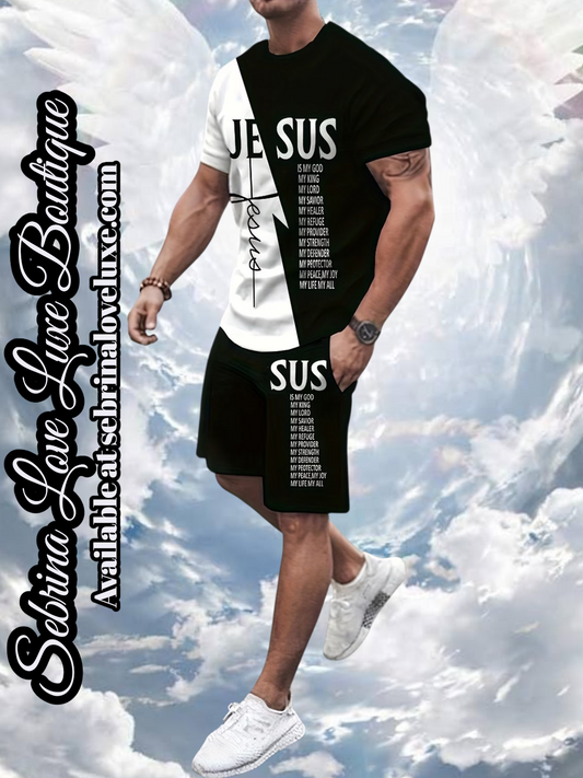 "JESUS" 2pc Graphic Tee Shirt & Shorts Set