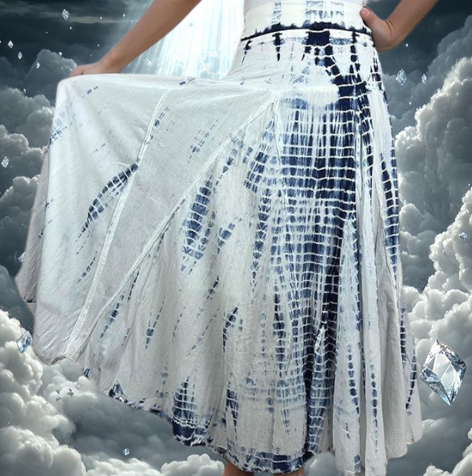 Gypsy Bohemian Blue & White Tie Dye Maxi Skirt Set