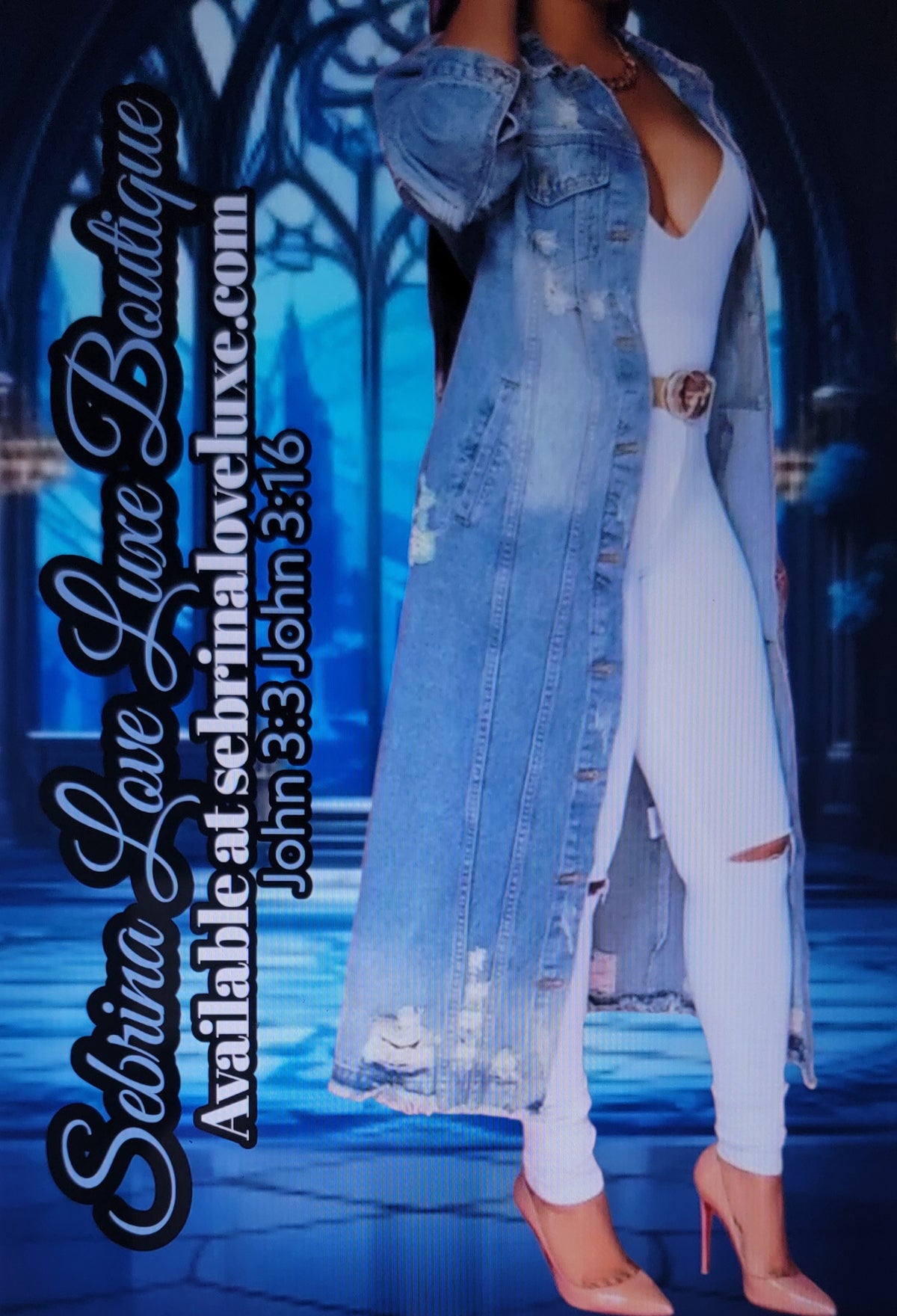 Cool Distressed Blue Denim Maxi Coat Jacket