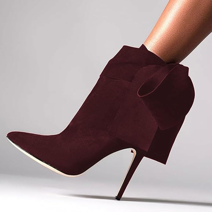 Sexy Merlot Wine Bow Detail Ankle Boots