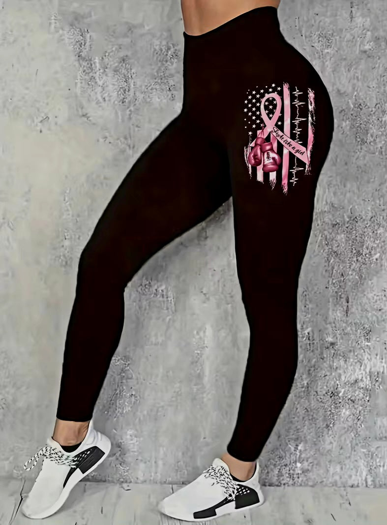 Black Breast Cancer Awareness Yoga Fitness Leggings