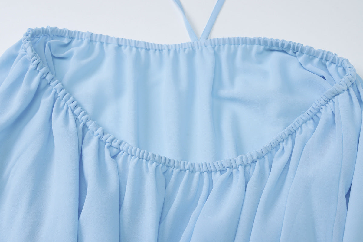 Sexy Baby Blue Chiffon Trapeze Mini Dress