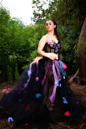 🦋LISA🦋 Custom Order Gothic Romance Black Multicolor Butterfly Lace & Tulle Wedding Ballgown Set