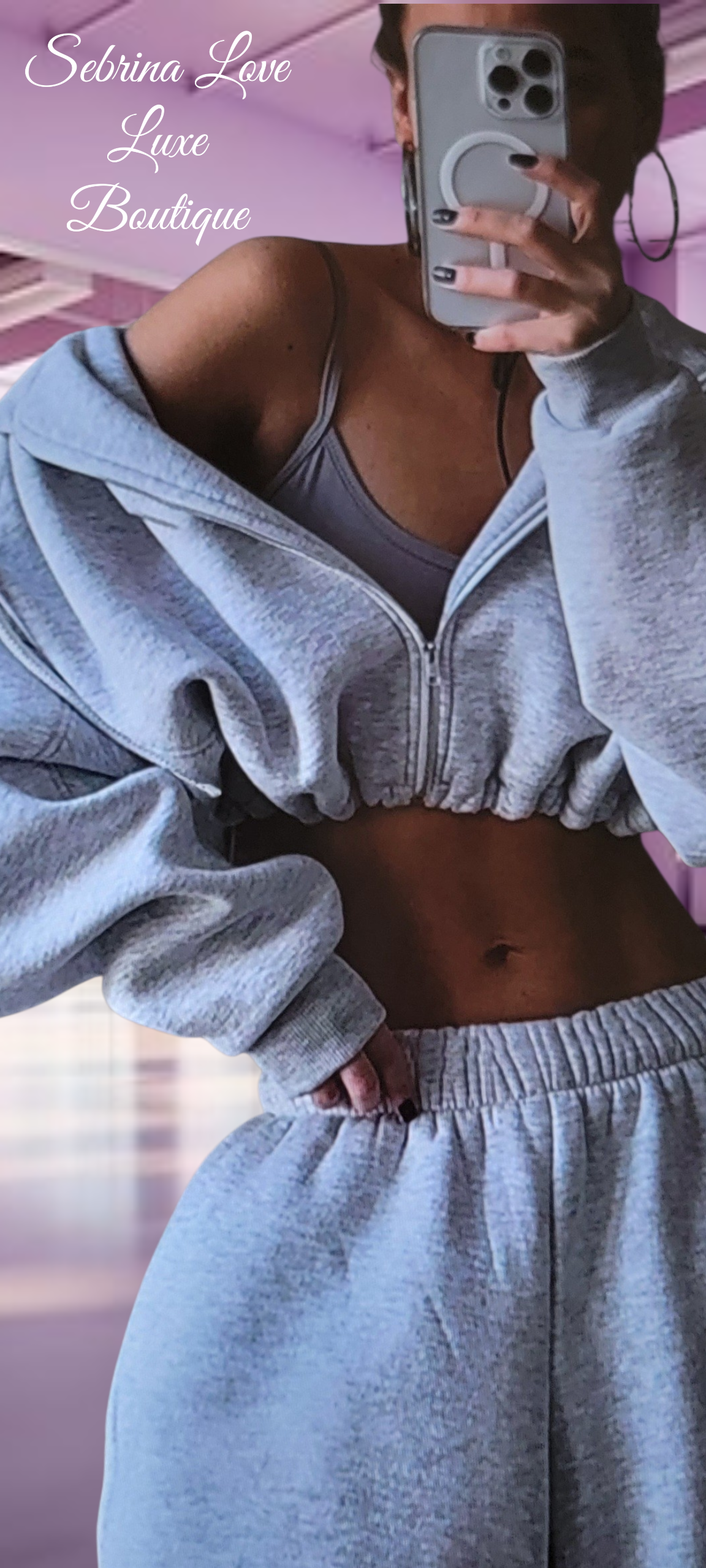 Cozy Gray Cropped Hoodie & Wide Leg Jogger Set