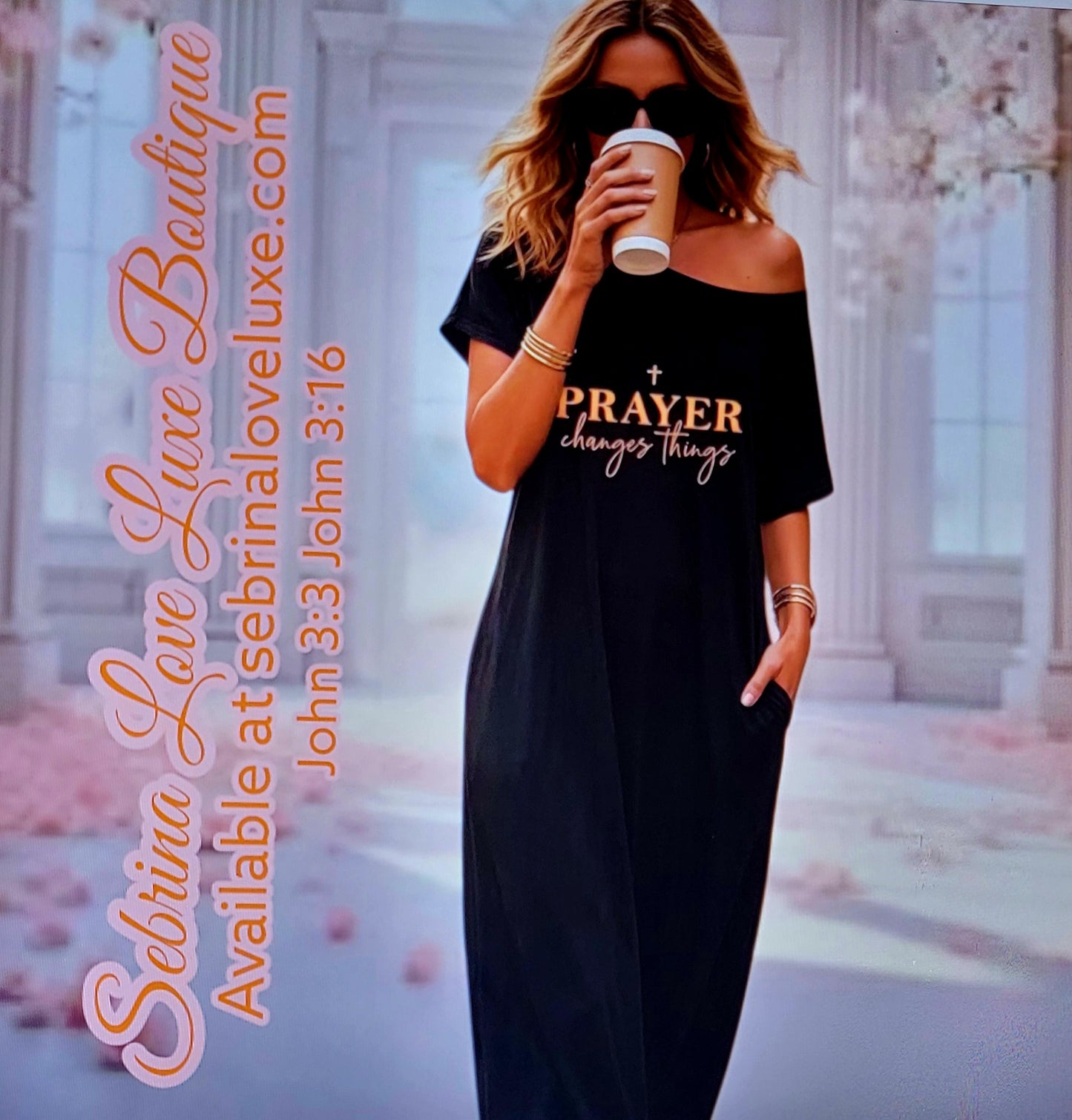 "FAITH CHANGES THINGS" Black & Gold Inspirational Scripture Maxi Dress