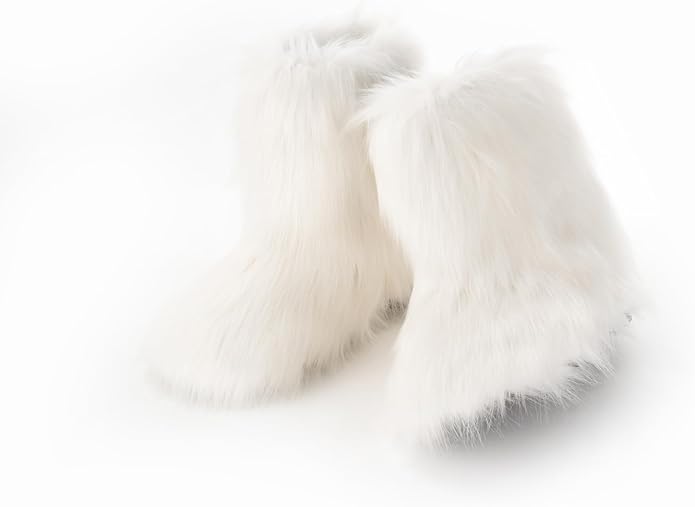 Plush White Faux Fur Outdoor Winter Boots