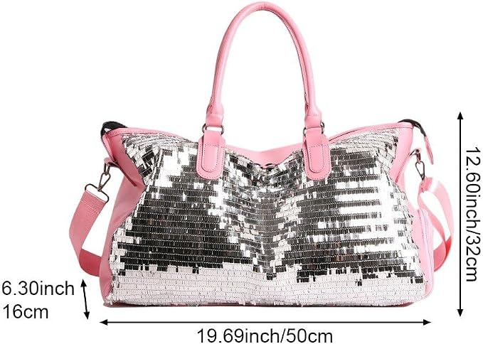 Beautiful Sparkling Silver & Pink Sequin Carry-on Overnight Luggage Bag