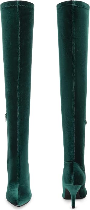 Luxe Deep Hunter Green Stretch Velvet Knee Boots