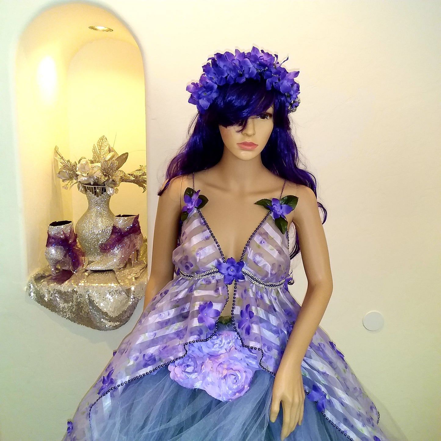 "LEILANI" Lavender & Hunter Green Organza & Tulle Wedding Ballgown Set