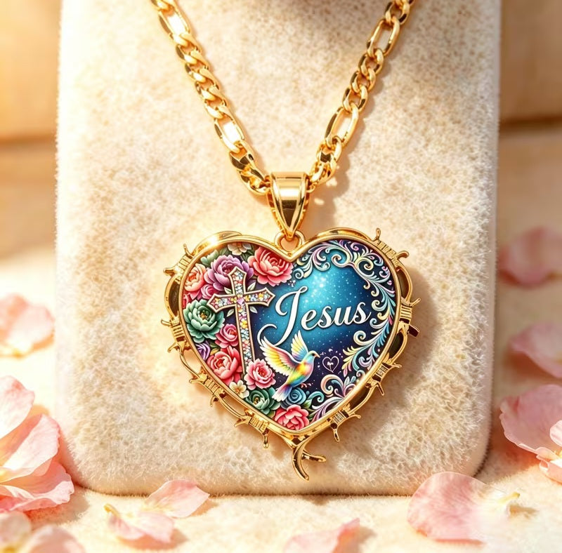 Beautiful Christian Multicolor Rainbow Rhinestone Crystal Cross Jesus Necklace